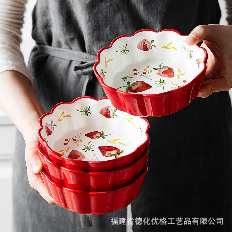 Bát ăn sáng gốm sứ Instagram dễ thương sáng tạo kiểu Nhật Bát salad trái cây Bát nhỏ viền hoa bốn mùa Bát Cơm cá tính gia dụng