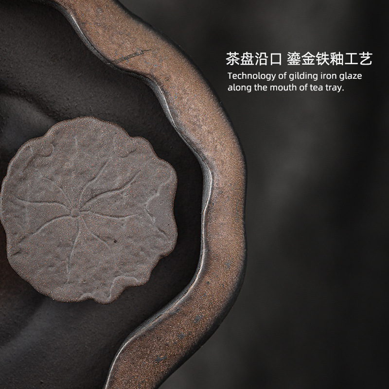 Khay trà ao sen mạ vàng, Khay đựng ấm gốm thô kiểu Nhật, khay đựng nước, khay đựng nước, khay đựng Ấm gốm sứ