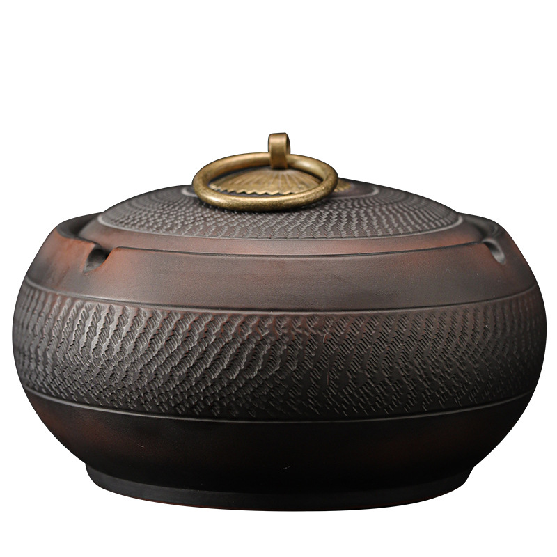 Gạt tàn Gốm Tím Thanh Tây sáng tạo gốm sứ cỡ lớn gia dụng phòng khách có nắp đậy Gạt Tàn Tro chống bay