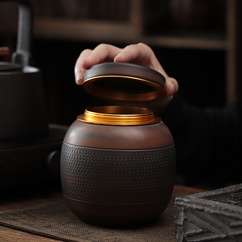 Bình đựng trà ống tròn gốm tím Thanh Tây, dao nhảy thủ công cỡ lớn kiểu Trung Quốc, bình đựng trà gốm kín, trà đen nửa catty