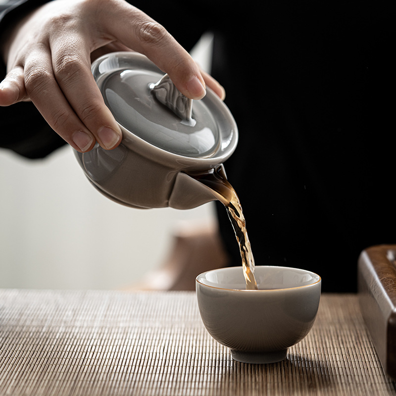 Ấm cầm tay tráng men màu xám đá Ấm trà Kung Fu gốm sứ Bát trà Tảng Băng kiểu Nhật Bát trà Pu'er