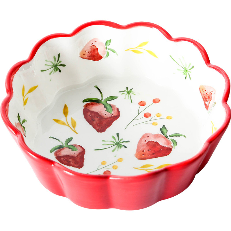 Bát ăn sáng gốm sứ Instagram dễ thương sáng tạo kiểu Nhật Bát salad trái cây Bát nhỏ viền hoa bốn mùa Bát Cơm cá tính gia dụng