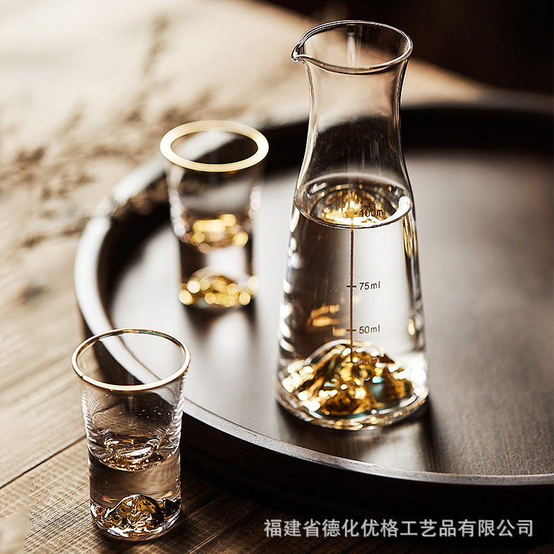 Yipin Jiangshan Jinshan Gold Foil Pha Lê Ly rượu trắng Bình chia 1 bình 1 cốc Bộ gia dụng Ly rượu nhỏ sáng tạo