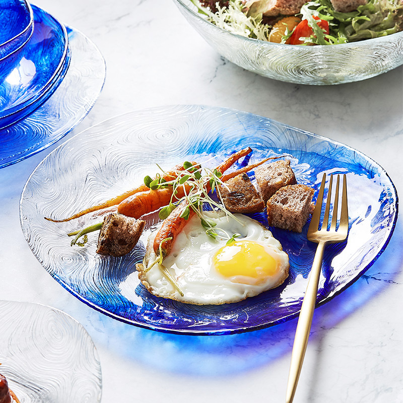 Đĩa thủy tinh nhập khẩu Pasha Pasha Đĩa salad trái cây Đĩa ăn tối cường lực gia dụng Đĩa sáng tạo Bộ đồ ăn Đĩa ăn vặt