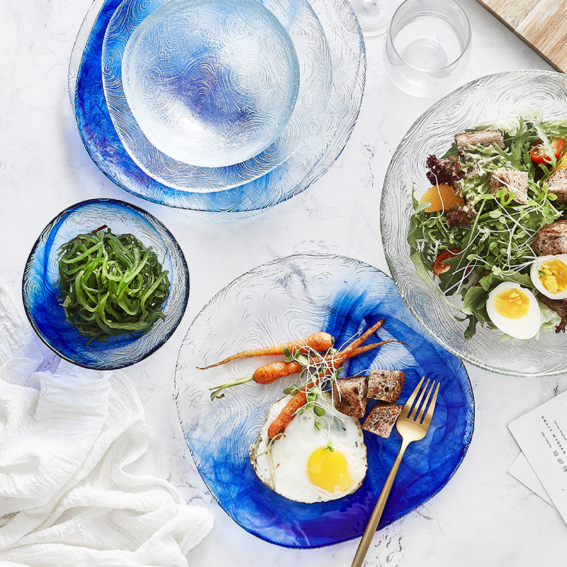 Đĩa thủy tinh nhập khẩu Pasha Pasha Đĩa salad trái cây Đĩa ăn tối cường lực gia dụng Đĩa sáng tạo Bộ đồ ăn Đĩa ăn vặt