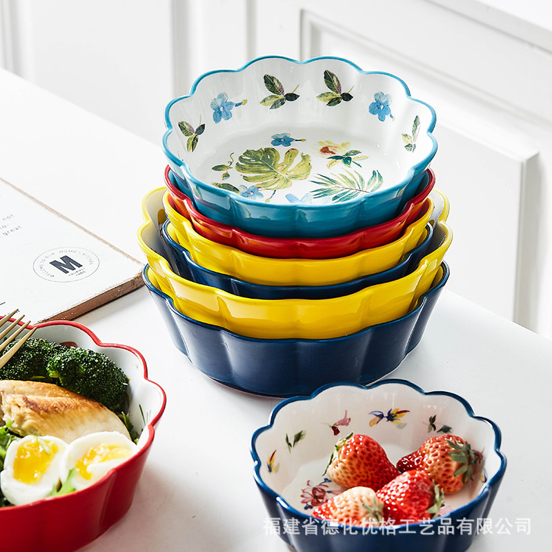 Bát ăn sáng gốm sứ Instagram dễ thương sáng tạo kiểu Nhật Bát salad trái cây Bát nhỏ viền hoa bốn mùa Bát Cơm cá tính gia dụng