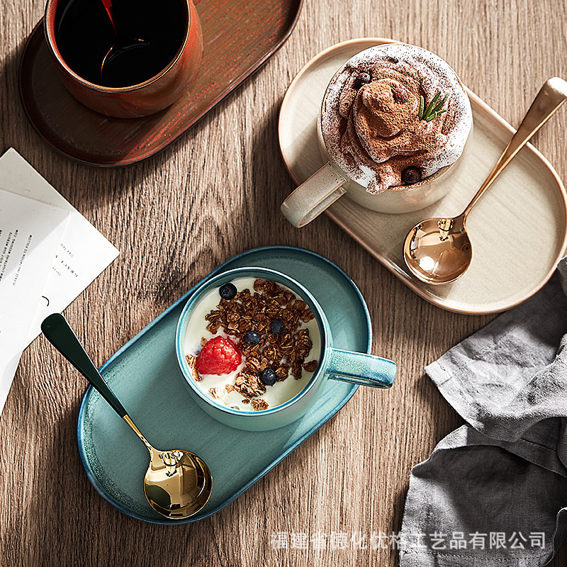 Cốc ăn sáng tinh tế phong cách Instagram Bắc Âu Đĩa trái cây gốm sứ gia dụng một người ăn Bộ đồ ăn nổi tiếng trên mạng nhẹ nhàng sang trọng