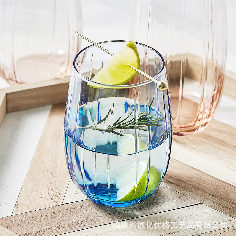 Cốc uống nước thủy tinh nhiều màu nhập khẩu Cốc pha trà bụng to tròn gia dụng cốc nước trái cây cốc Simu Snow Mousse