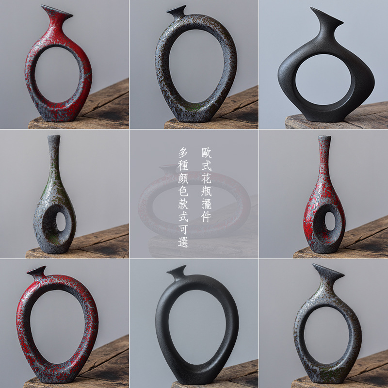 Bình hoa nhỏ sáng tạo gốm thô phong cách Nhật Bản Thiền hoa khô đồ trang trí đồ thủ công gốm sứ trang trí nhà