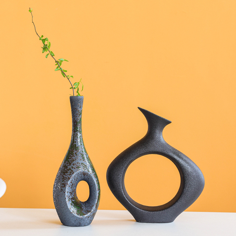 Bình hoa nhỏ sáng tạo gốm thô phong cách Nhật Bản Thiền hoa khô đồ trang trí đồ thủ công gốm sứ trang trí nhà