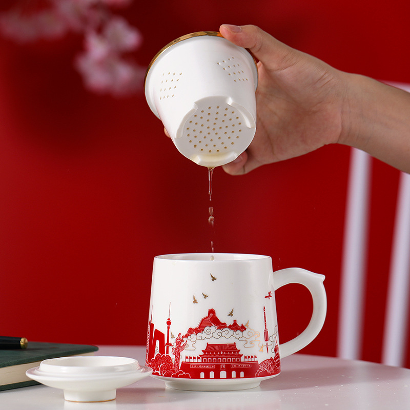 Cốc nước ba mảnh cốc Cặp cốc sứ Phong Cách Trung Quốc Cốc văn phòng sáng tạo cốc Trung Quốc cá tính sáng tạo trào lưu