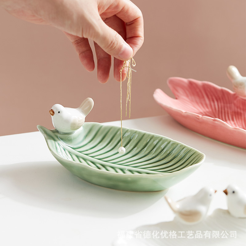 Đĩa lưu trữ trang sức phong cách Instagram Bắc Âu, giá trưng bày trang sức, Khay Gốm hình chim dễ thương, đồ trang trí, đĩa điểm tâm