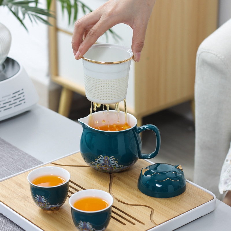Cốc hành khách di động một bình Hai cốc Bộ trà du lịch Mèo Bộ nhỏ gia công ngoài trời cắm trại Cốc pha trà Kung Fu
