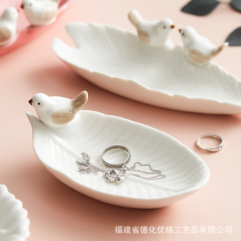 Đĩa lưu trữ trang sức phong cách Instagram Bắc Âu, giá trưng bày trang sức, Khay Gốm hình chim dễ thương, đồ trang trí, đĩa điểm tâm