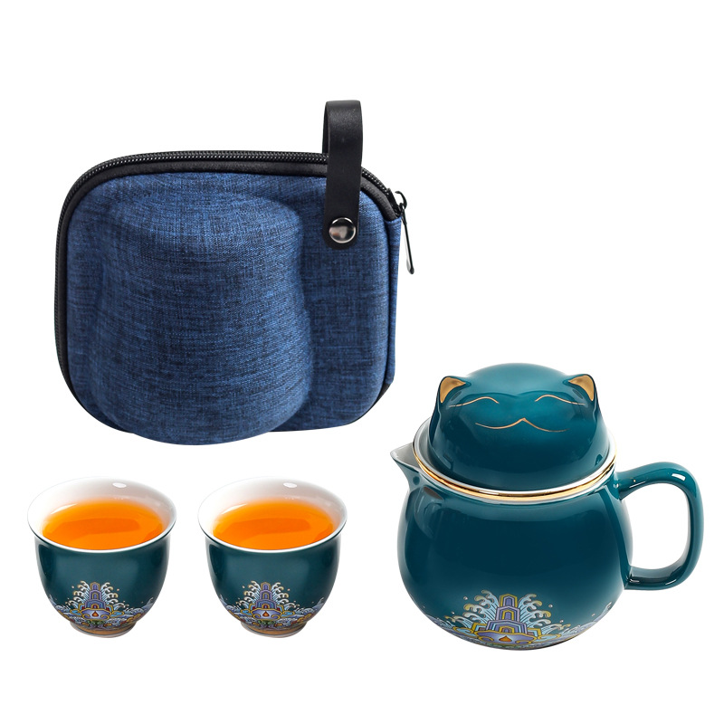 Cốc hành khách di động một bình Hai cốc Bộ trà du lịch Mèo Bộ nhỏ gia công ngoài trời cắm trại Cốc pha trà Kung Fu