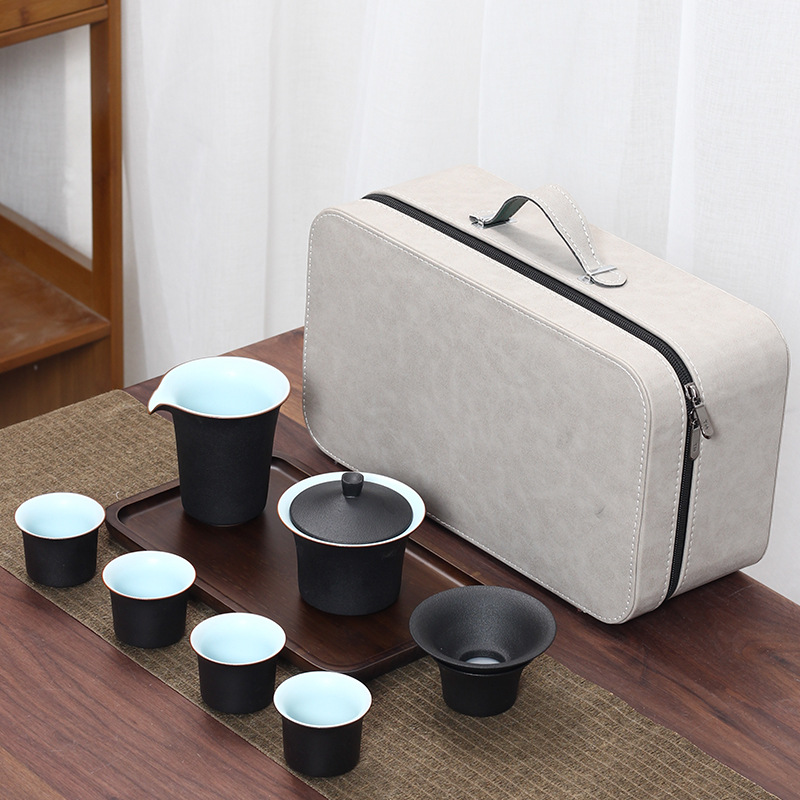 Dụng cụ pha trà Kung Fu gốm sứ, dụng cụ pha trà Bát nắp gia dụng, Trọn Bộ, túi xách tay, cốc trà du lịch, Hộp quà có thể đặt logo