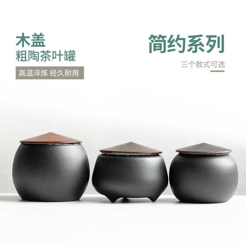 Bình trà gốm đen, bình kín, bình trái cây khô kiểu Nhật sáng tạo, bình trà trắng gia dụng, bình trà xanh, kho trà, Logo có thể định