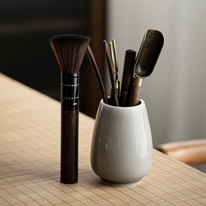 Trà đạo tráng men màu xám Băng sáu quý ông phong cách Nhật Bản thủ công bằng gỗ Đàn hương đen bằng gỗ rắn dao trà phụ kiện trà đạo gốm sứ Kung Fu