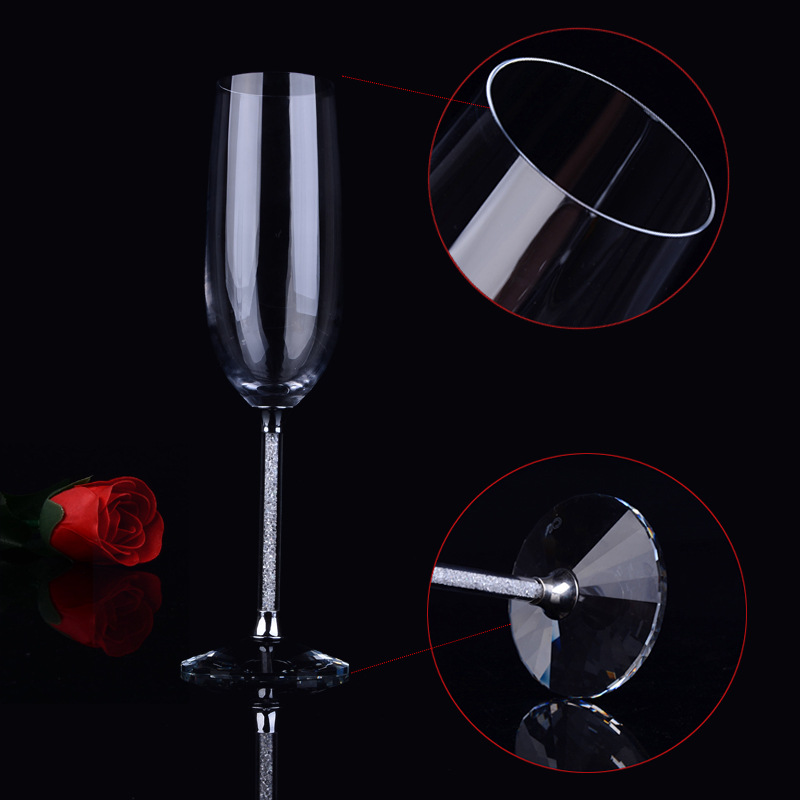Bộ ly rượu sâm banh sáng tạo đính kim cương, bộ ly rượu vang đỏ pha lê, bán buôn quà cưới, đặc biệt dành cho đám cưới