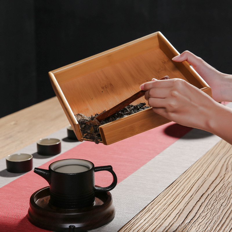 Hộp trà Pu'er Khay trà tách bằng tre Trà đen mở trà bằng gỗ cánh gà hộp trà gỗ rắn trà đạo không có bánh trà để thưởng thức trà
