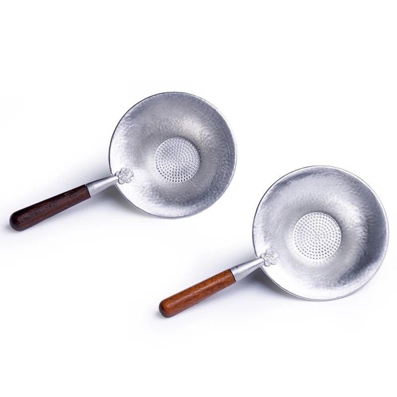 Bộ lọc trà thiếc nguyên chất bán buôn có tay cầm bằng gỗ chắc chắn, bộ lọc tách trà, bộ lọc bình trà, bộ trà kungfu.