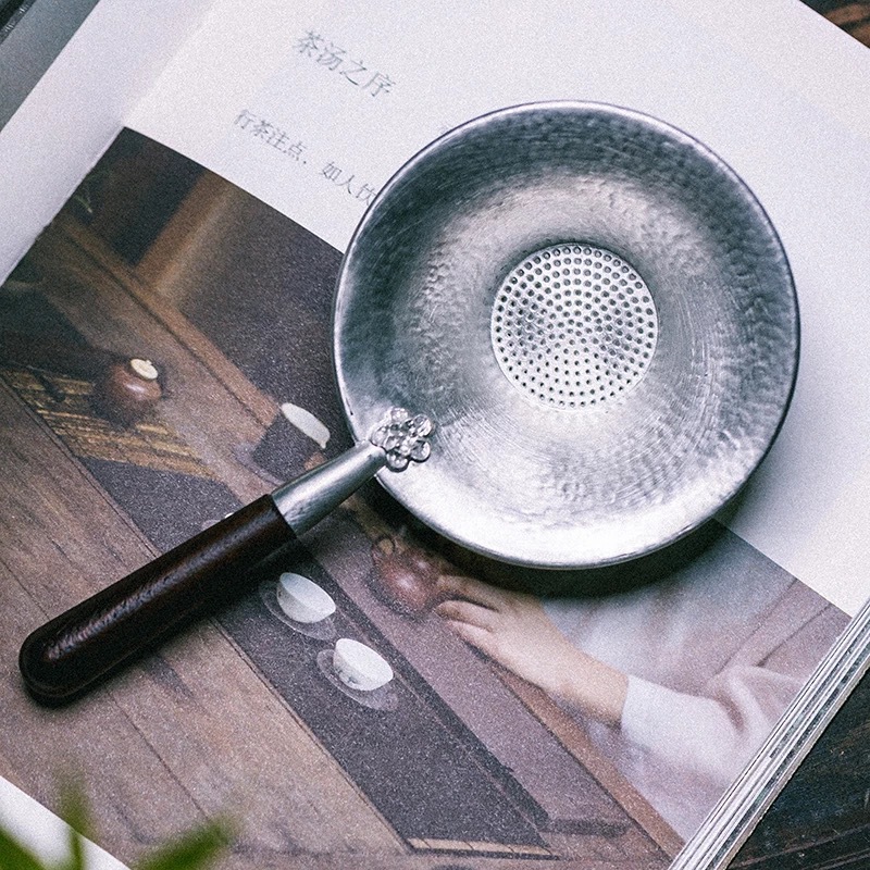 Bộ lọc trà thiếc nguyên chất bán buôn có tay cầm bằng gỗ chắc chắn, bộ lọc tách trà, bộ lọc bình trà, bộ trà kungfu.