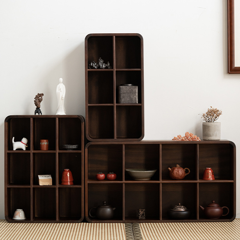 Giá Kệ Bogu bằng Gỗ Óc Chó bằng gỗ đặc có thể treo tường, giá đỡ Duobaoge, ấm trà, tủ đựng đồ gốm, giá đựng đồ, Giá đựng đồ