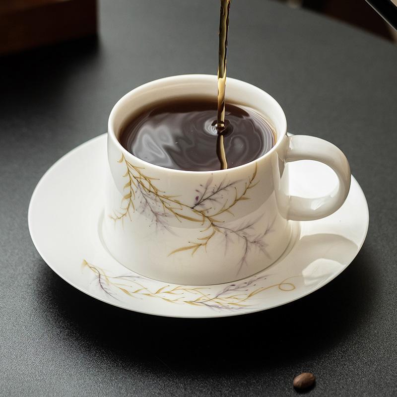 Cốc cà phê hoa tử đằng vẽ tay cốc trà chiều tinh tế cốc gốm sứ phong cách Trung Quốc gia dụng cốc nước bộ cốc đĩa