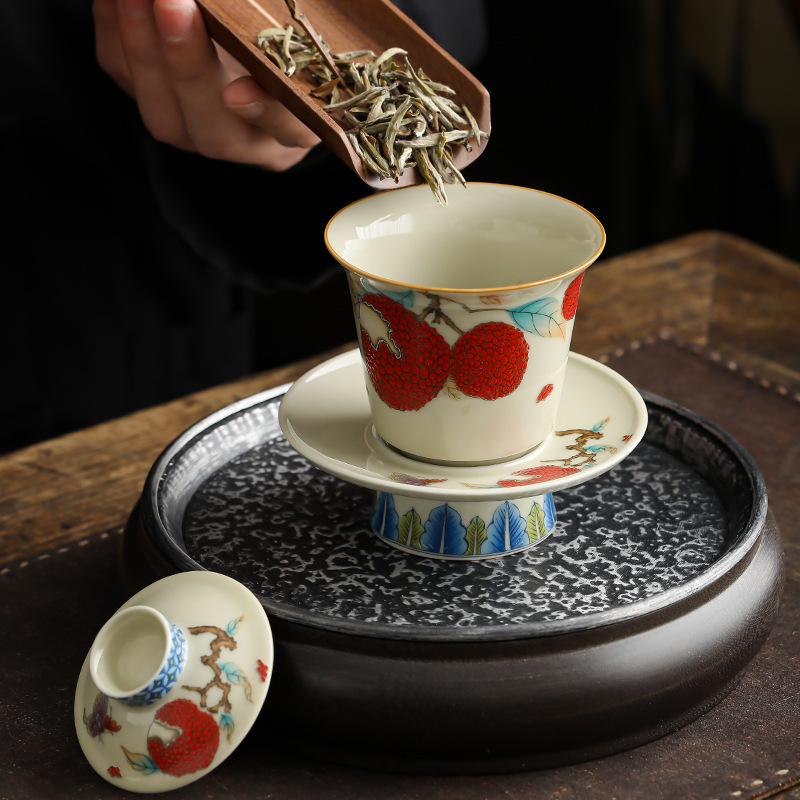 Cốc trà cốc trà cốc trà tam tài chống bỏng cao cấp gia dụng bát pha trà cỡ lớn đơn bộ trà Kung Fu