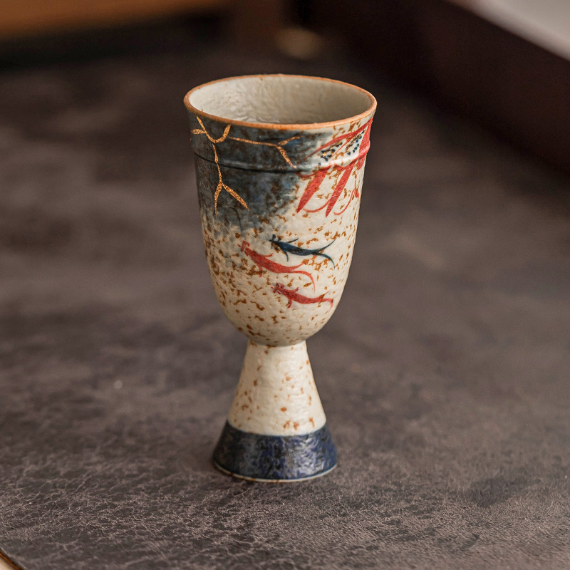 Cốc trà cao cấp màu đỏ đá lửa xanh trắng chạm khắc vàng hoa sen koi thơm cốc nhỏ cốc trà Kung Fu cốc trà gia dụng