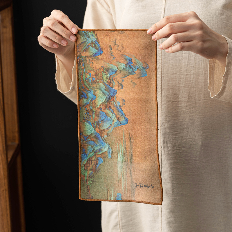 Khăn trà dày thấm nước cao cấp vải trà Trung Quốc trà đạo bàn trà chuyên dụng đệm trà Zen Yi Qianli giang sơn khăn lau