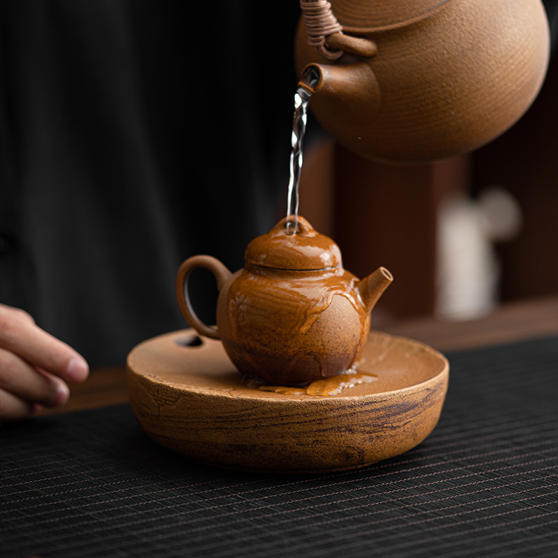 Chậu gốm thô men nước sốt Gốm Đá cũ bùn đá hoa văn rồng, bàn ủ khô gia dụng cổ điển, khay đựng cốc, khay đựng trà, khay đựng trà, phụ kiện trà đạo