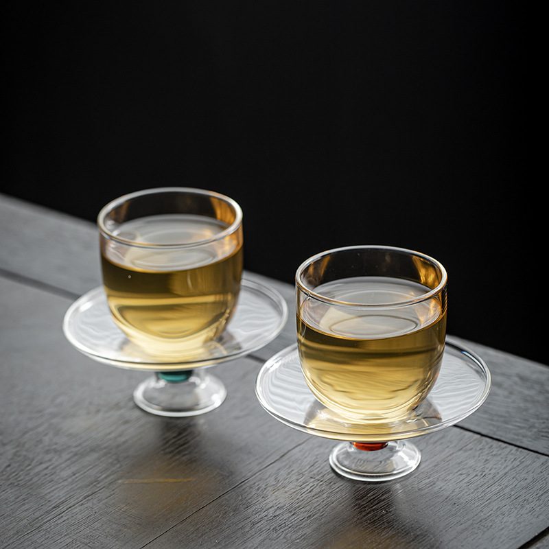 Cốc trà cổ điển kiểu mới kiểu Song cốc chủ nhân tách trà cốc trà cốc thủy tinh trong suốt chịu nhiệt kiểu Trung Quốc ly rượu cao trong suốt