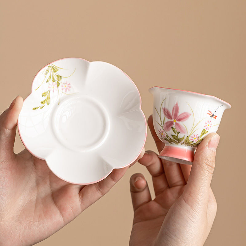 Cốc chủ nhân gốm sứ cao cấp cá nhân vẽ tay hoa cúc chuồn chuồn hoa sen chén đĩa trà bộ trà cốc trà gia dụng