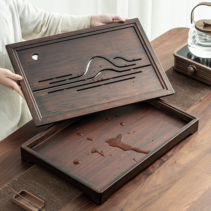 Khay trà tre núi cao Guanshanyue, khay pha trà phòng khách, khay pha trà chứa nước và thoát nước, khay pha trà khô, khay đựng trà Kung Fu