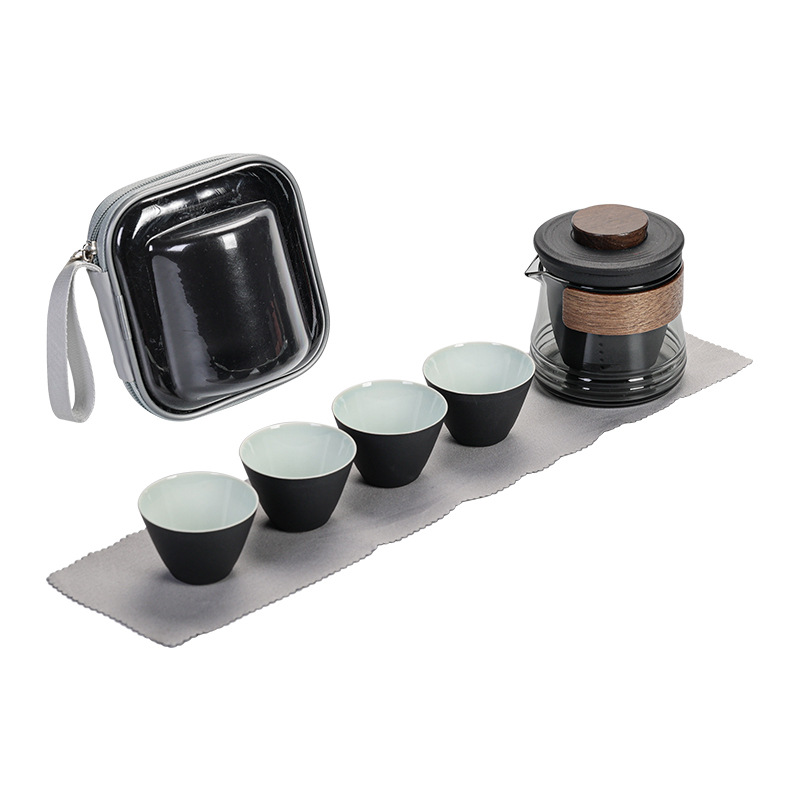 Bộ dụng cụ trà Kung Fu du lịch cầm tay bằng thủy tinh một bình gốm ngoài trời bốn cốc
