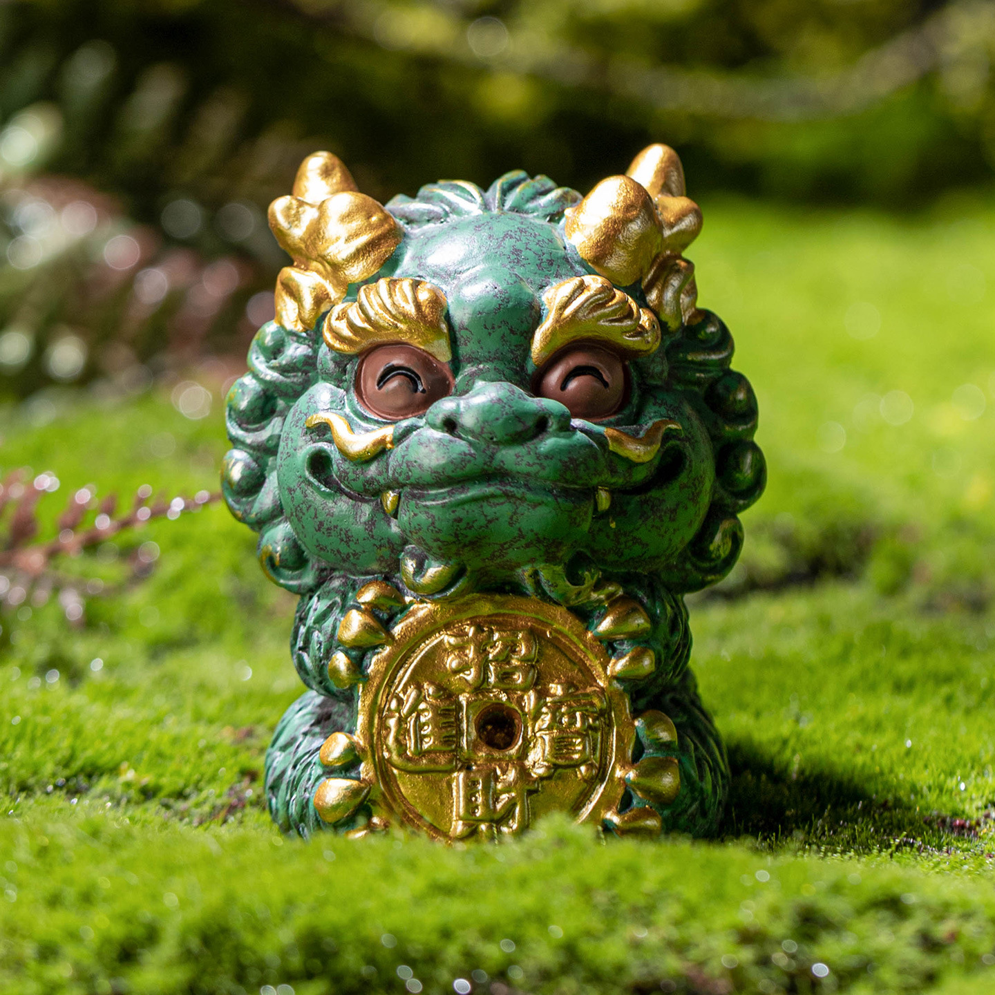 Đồ trang trí nhỏ sáng tạo theo phong cách Trung Quốc để trang trí máy tính để bàn trong phòng khách, linh vật giàu có kỳ lân bằng đá sa thạch xanh.