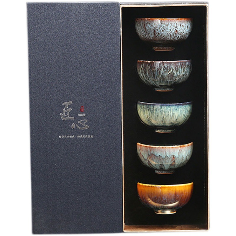Cốc chủ nhân Jianzhan cao cấp tách trà Bộ đồ Trà Ngũ Hành Bộ Cốc Cốc Cốc gốm sứ Kung Fu cao cấp