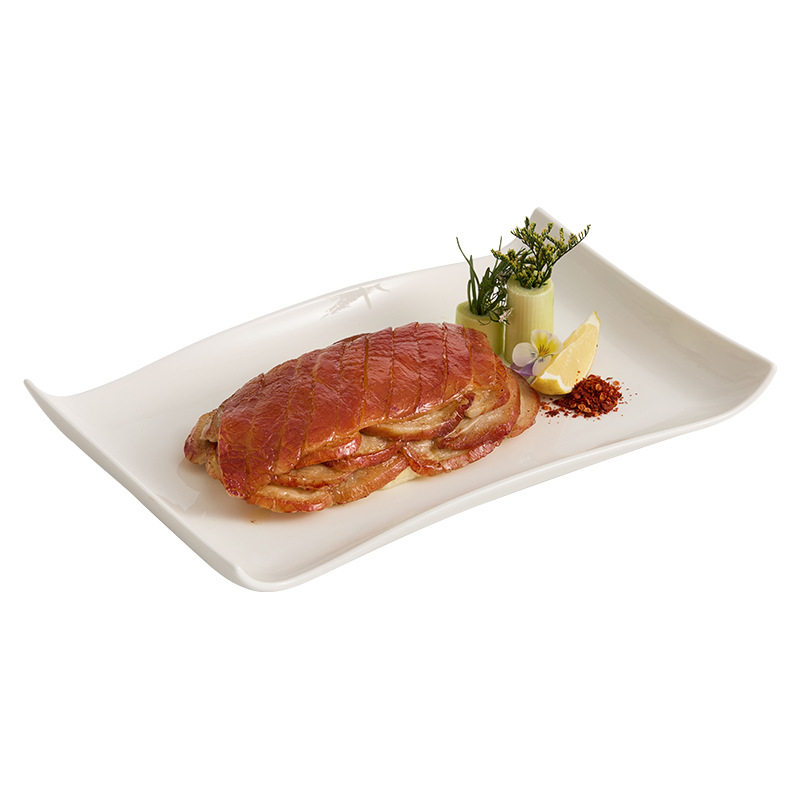 Đĩa gốm sứ cạnh vuông chữ dài Yogurt, đĩa gia dụng, đĩa ăn tối màu trắng trong nhà hàng khách sạn cao cấp, đĩa thịt nướng