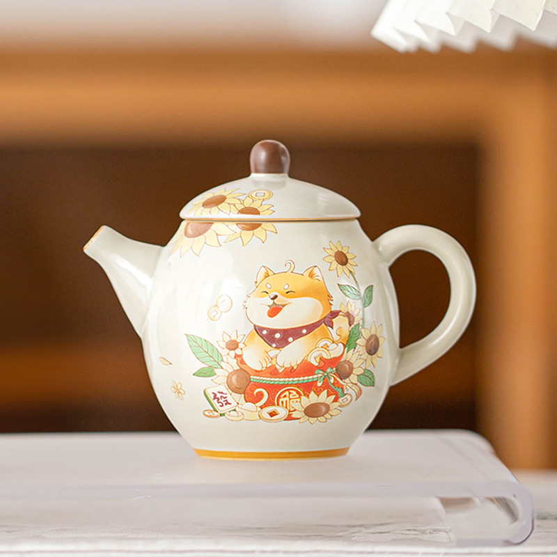 Ấm trà tinh tế cổ điển màu xám thực vật ấm trà chai tròn cuộn ấm pha trà lọc gia dụng ấm cầm tay chống bỏng ấm đơn