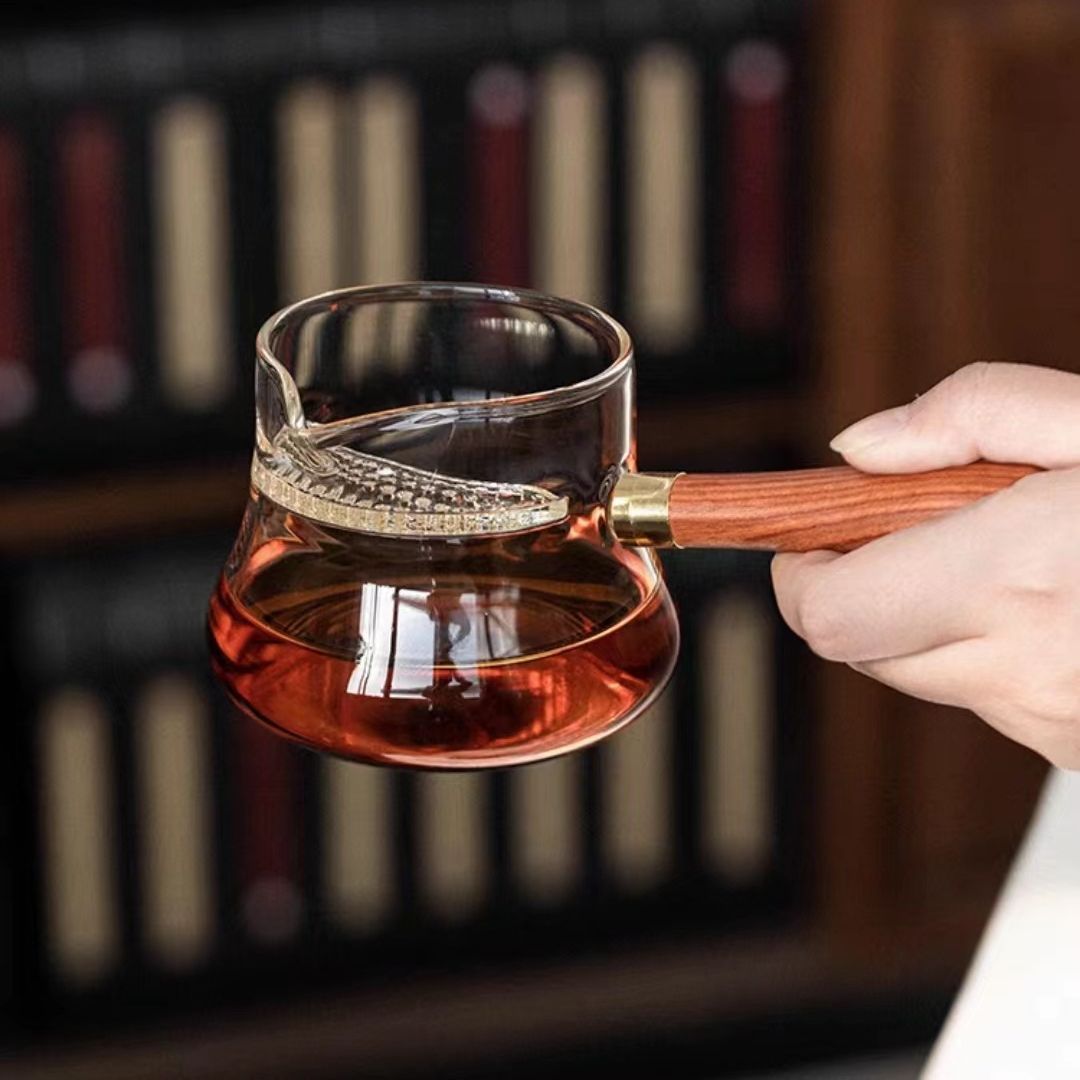 Cốc công bằng thủy tinh, tách trà chịu nhiệt dày, tay cầm bên, tích hợp lọc trà xanh, tách trà lưỡi liềm