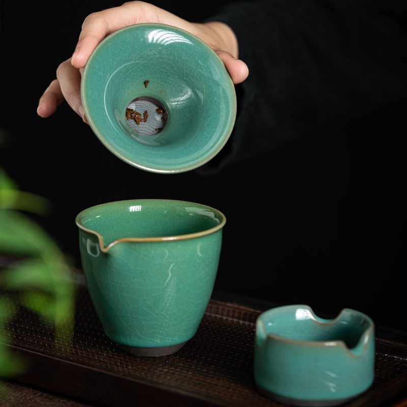 Su Tianpei Sancai Nắp Bát Nước sâu Màu xanh lá cây Bộ ấm trà Bộ lọc thủ công Bộ lọc trà Bộ ấm trà cao cấp Hộp quà