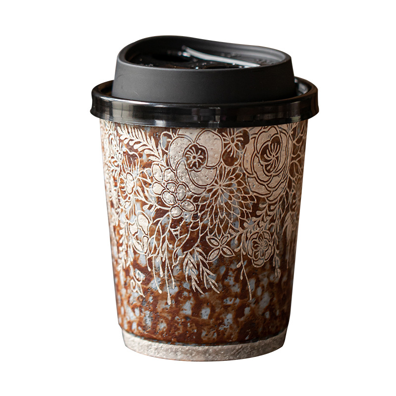 Cốc cà phê mạ bạc hoa bùn đá cũ cốc nước gốm thô cỡ lớn văn phòng gia dụng cổ điển cốc tiện dụng cốc Coca