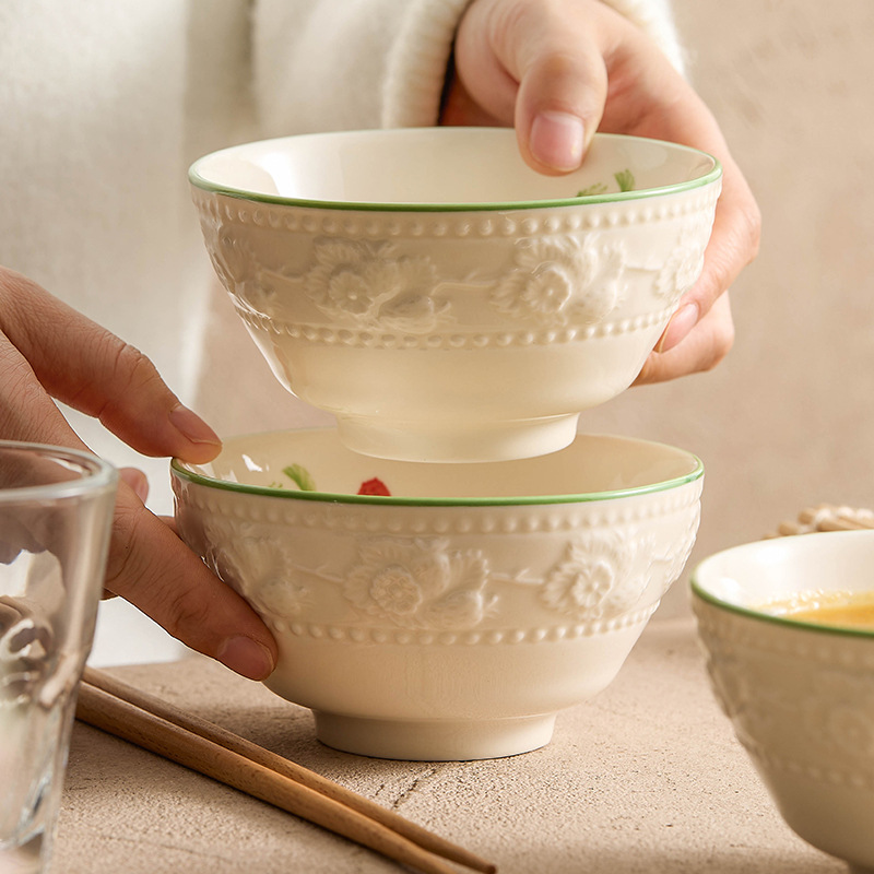 Bộ đồ ăn dâu tây nổi bát sứ bát cơm bát canh gia dụng bát mì ăn liền bát chuyên dụng cá nhân bát salad trái cây