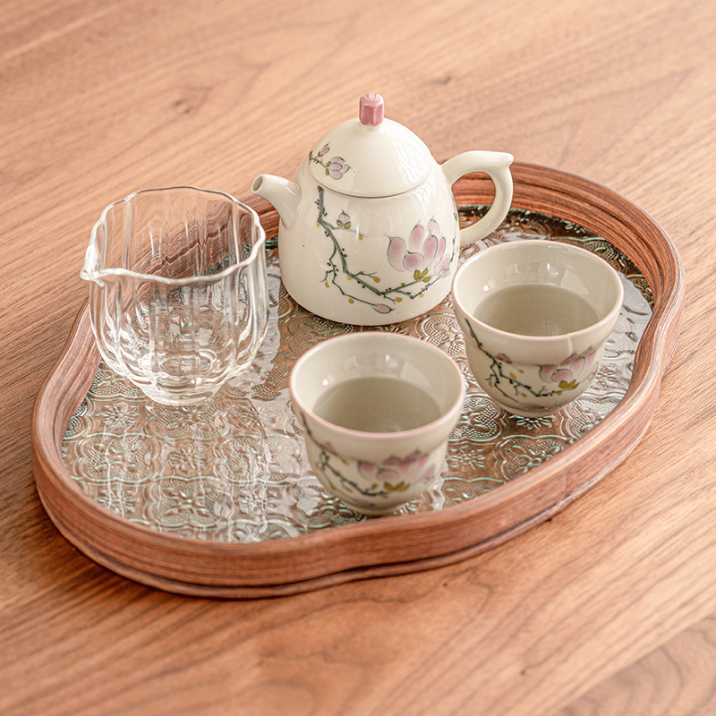 Ấm Trà nữ hoa mộc lan vẽ tay, bộ ấm trà, Bộ ấm trà Kung Fu, Bộ trà cao cấp Trung Quốc, một ấm hai cốc, túi lưu trữ