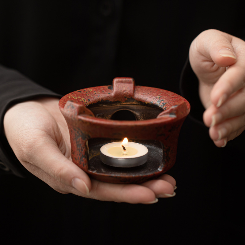 Ấm trà gốm mộc mạc cổ điển có đế sưởi bằng nến để sử dụng tại nhà và văn phòng