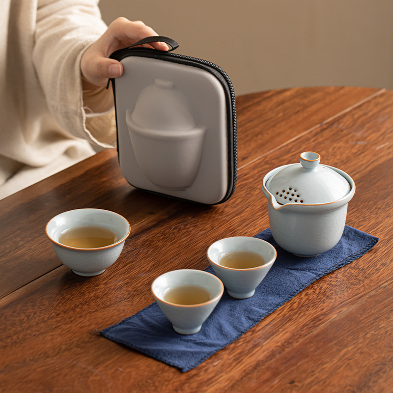 Bộ trà du lịch Ruyao, cốc khách nhanh, một ấm hai cốc, Bộ trà pha trà lưu trữ ngoài trời nhỏ, Bộ trà Kung Fu cầm tay