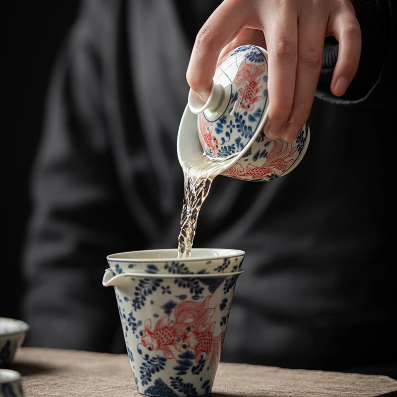 Bát có nắp ba tài gốm sứ, cốc trà, bát có nắp màu xanh và trắng, có thể lơ lửng dưới men, bát pha trà nổi, bộ trà cao cấp không nóng