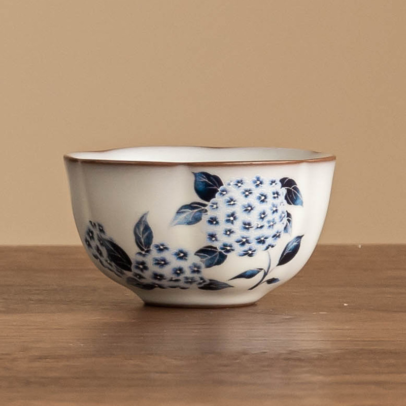 Cốc trà nhỏ tinh tế Ruyao cốc mỡ lợn đông lạnh hoa cẩm tú cầu Ruqing cốc uống trà cốc trà cốc chủ nhân cốc đơn