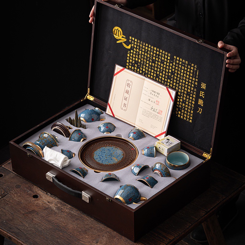 Bộ đồ pha trà Kung Fu tráng men lò sứ Zhang Jinxi Jun Bộ tách trà gốm cao cấp sang trọng văn phòng gia đình cao cấp quà tặng